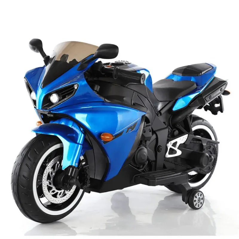 World On Wheels 12V BLUE BIG R1 Kids Bike Battery Operated Ride On Bike With LED Lights and Wheel lights – 2-8 years