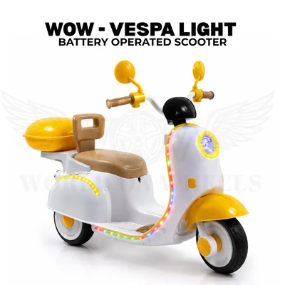 WOW Vespa Light Kids Battery Operated Ride-On Scooter – Yellow & White