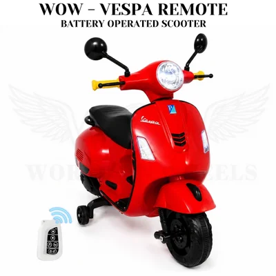 World on Wheels Vespa Battery Operated Ride-On Scooter for Kids with Remote Control – Red