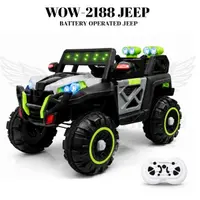 World on Wheels Thunder -2188 4x4 Battery Operated Ride-On Jeep for Kids with Remote Control, LED Lights & Double Seat – Grey/Green image 1