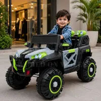 World on Wheels Thunder -2188 4x4 Battery Operated Ride-On Jeep for Kids with Remote Control, LED Lights & Double Seat – Grey/Green image 2