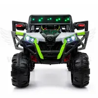 World on Wheels Thunder -2188 4x4 Battery Operated Ride-On Jeep for Kids with Remote Control, LED Lights & Double Seat – Grey/Green image 3