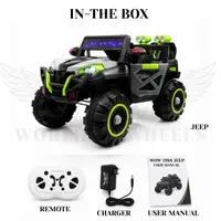 World on Wheels Thunder -2188 4x4 Battery Operated Ride-On Jeep for Kids with Remote Control, LED Lights & Double Seat – Grey/Green image 10