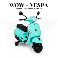 World on Wheels Vespa Style Battery Operated Ride-On Scooter for Kids with Music, LED Lights & Training Wheels – Mint Green image 1