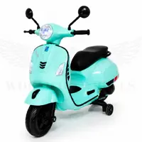 World on Wheels Vespa Style Battery Operated Ride-On Scooter for Kids with Music, LED Lights & Training Wheels – Mint Green image 4