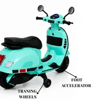 World on Wheels Vespa Style Battery Operated Ride-On Scooter for Kids with Music, LED Lights & Training Wheels – Mint Green image 8