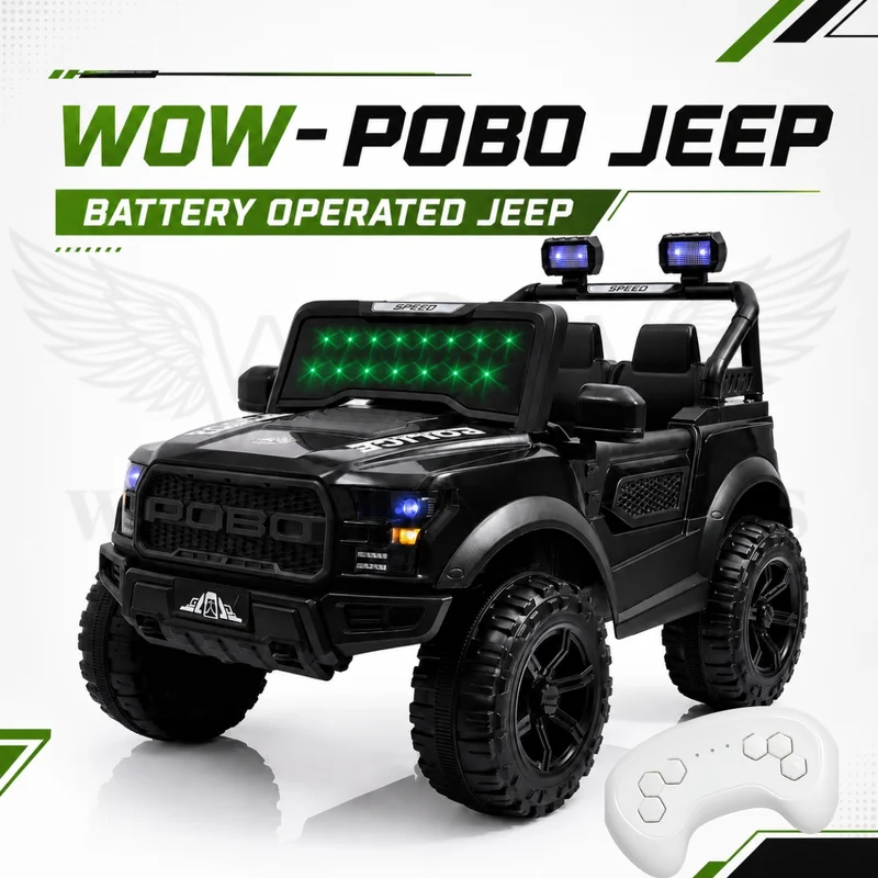 World on Wheels POBO 4x4 Battery Operated Ride-On Jeep for Kids with Remote Control – BLACK