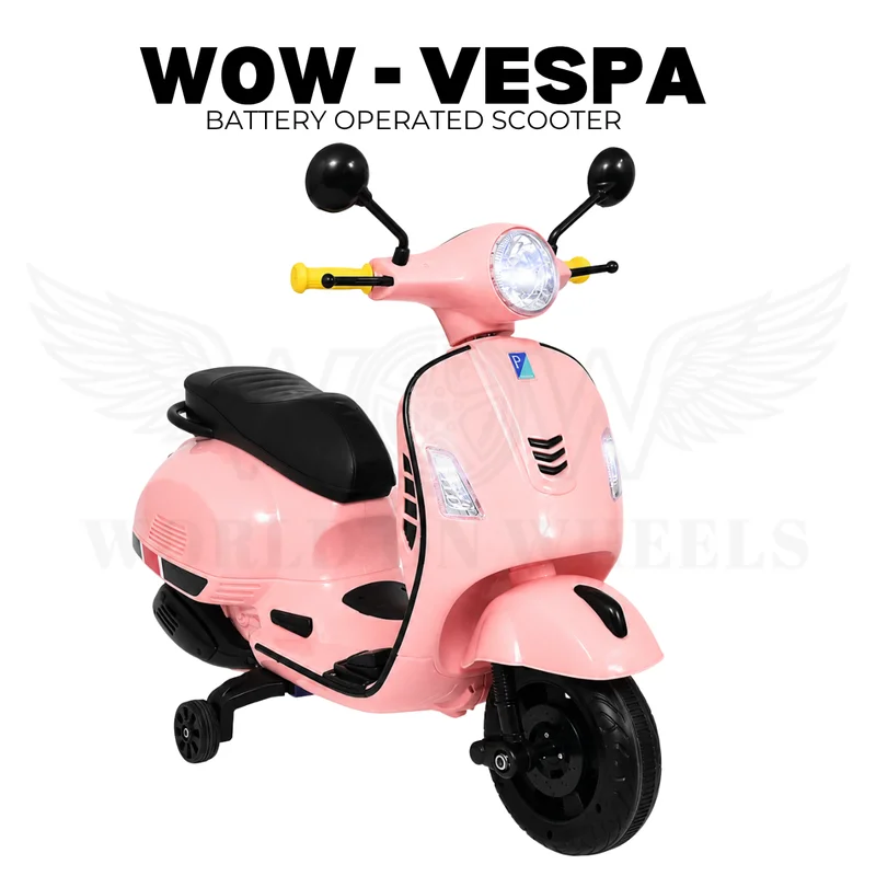 WOW Vespa Kids Battery Operated Ride-On Scooter – Candy Pink