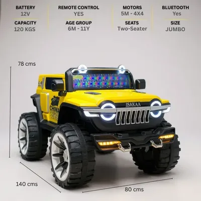 Buy World On Wheels WN502 Kids Jeep – 12V 4X4, Dual Seats, Windshield Lights &amp; Wheel Lights. Luxury ride-on jeep car for kids with remote &amp; app control.
