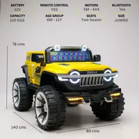 Buy World On Wheels WN502 Kids Jeep – 12V 4X4, Dual Seats, Windshield Lights &amp; Wheel Lights. Luxury ride-on jeep car for kids with remote &amp; app control. image 1