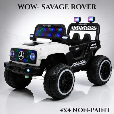 World on Wheels Savage Rover 4x4 Battery Operated Ride-On Jeep for Kids with Remote Control – White