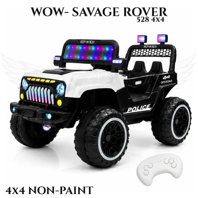 World on Wheels Savage Rover 528 4x4 Battery Operated Ride-On Jeep for Kids with Remote Control – White