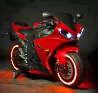 World On Wheels 12V RED BIG R1 Kids Bike Battery Operated Ride On Bike With LED Lights and Wheel lights – 2-8 years – 12v kids ride on image 2